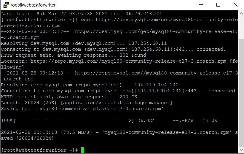 Cara install mysql centos 7 dengan mendownload mysql terlebih dahulu
